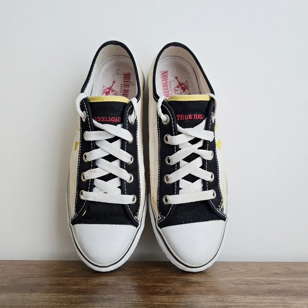 True Religion Rare Low Top Y2K Vintage Black Yellow White Sneakers Men's Size 8